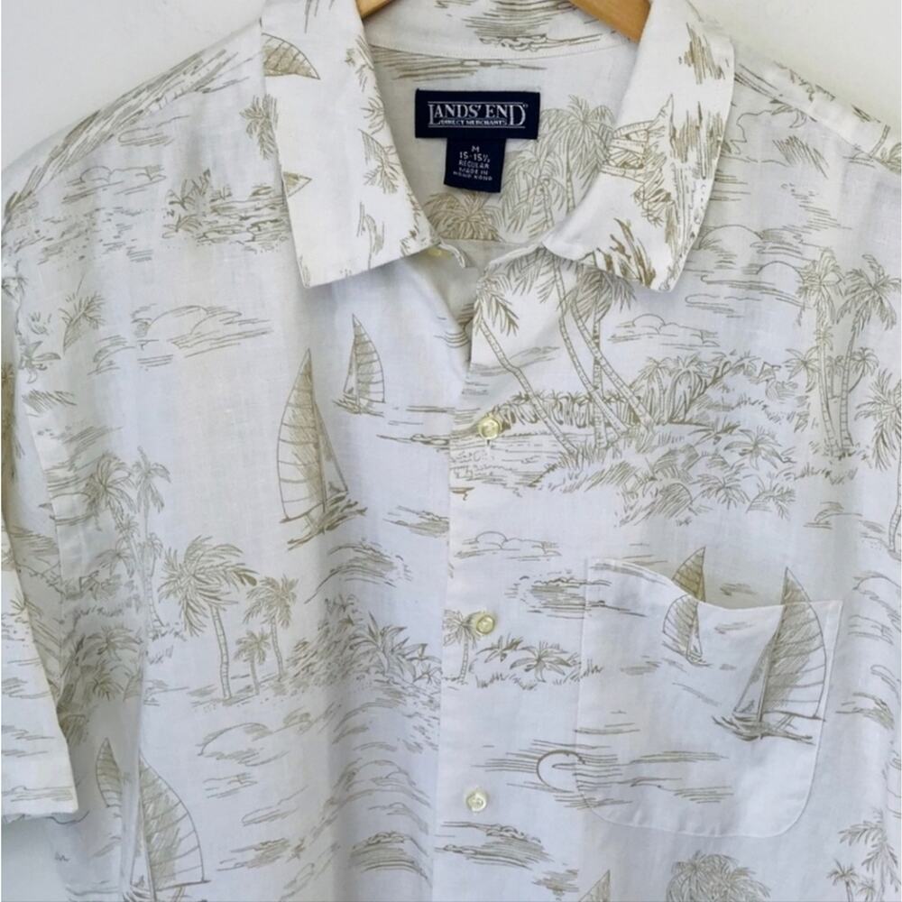 Land’s End Hawaiian 100% Linen Button Up Short Sleeve Shirt Medium - Picture 6 of 8